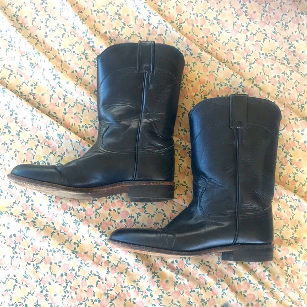 Black Leather Justin Cowboy Boots